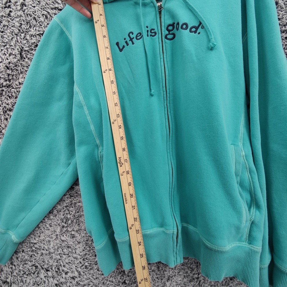 Life is Good Women Gorpcore Granola Zip Hoodie XXL Teal Relaxed Fit Fleece Logo - Picture 3 of 16